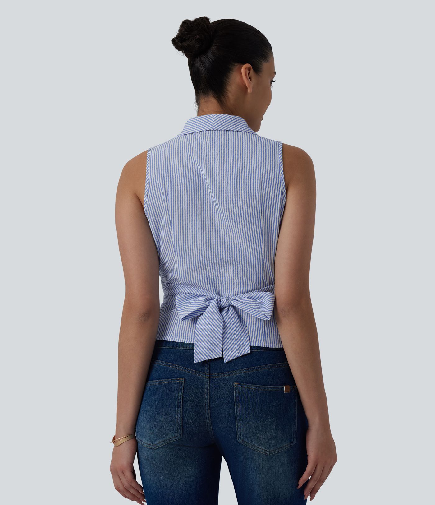 V Neck Tie Back Sleeveless Stripe Casual Shirt V Neck Tie Back Sleeveless Stripe Casual Shirt