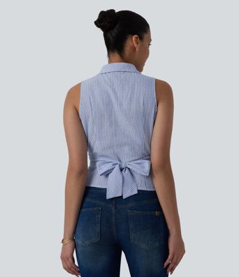 V Neck Tie Back Sleeveless Stripe Casual Shirt V Neck Tie Back Sleeveless Stripe Casual Shirt