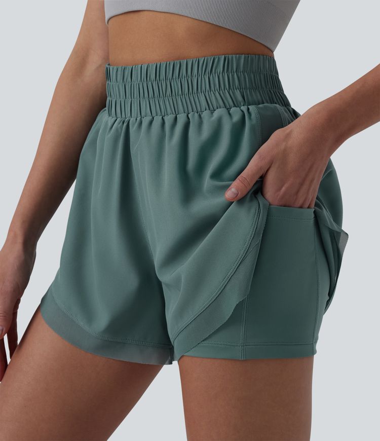 Short de running 2-en-1 taille haute mesh contrasté avec poches