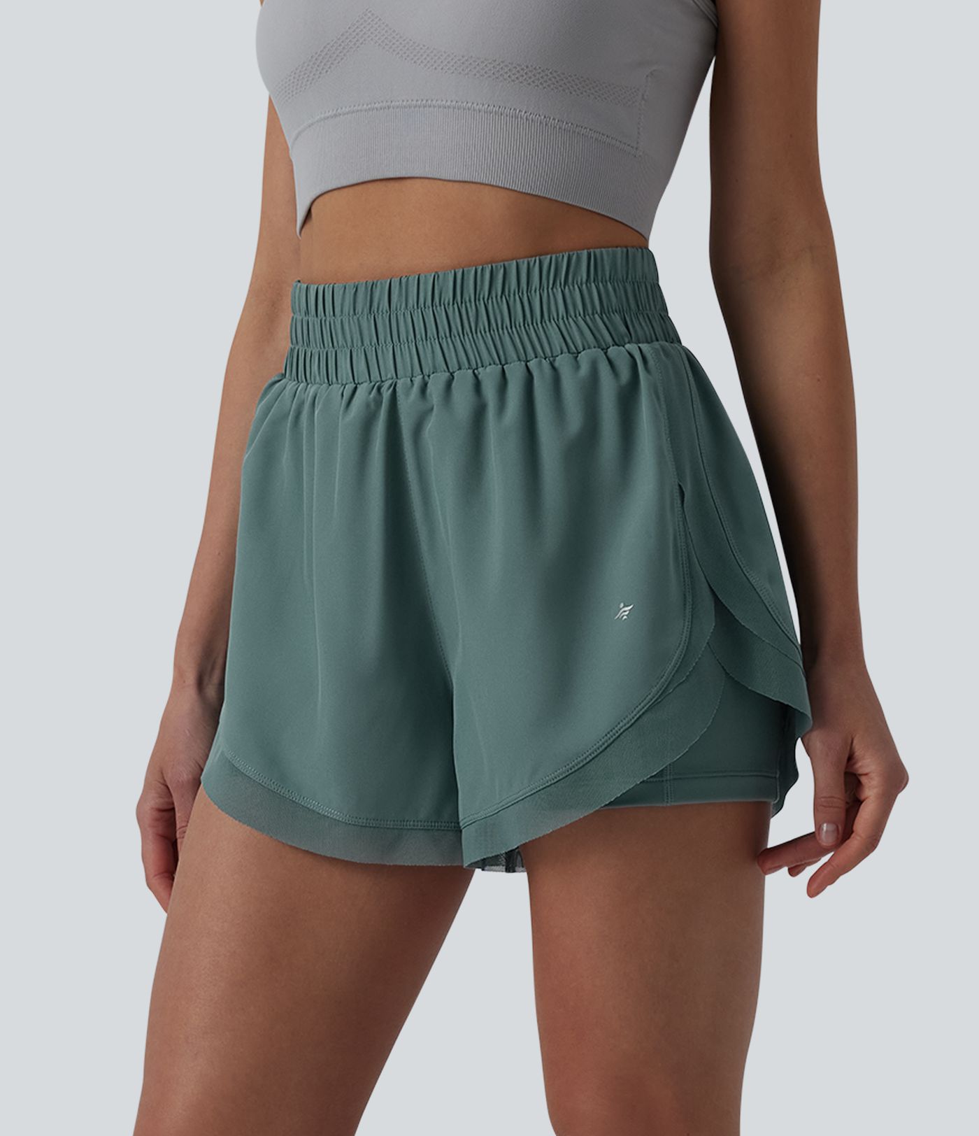 Short de running 2-en-1 taille haute mesh contrasté avec poches