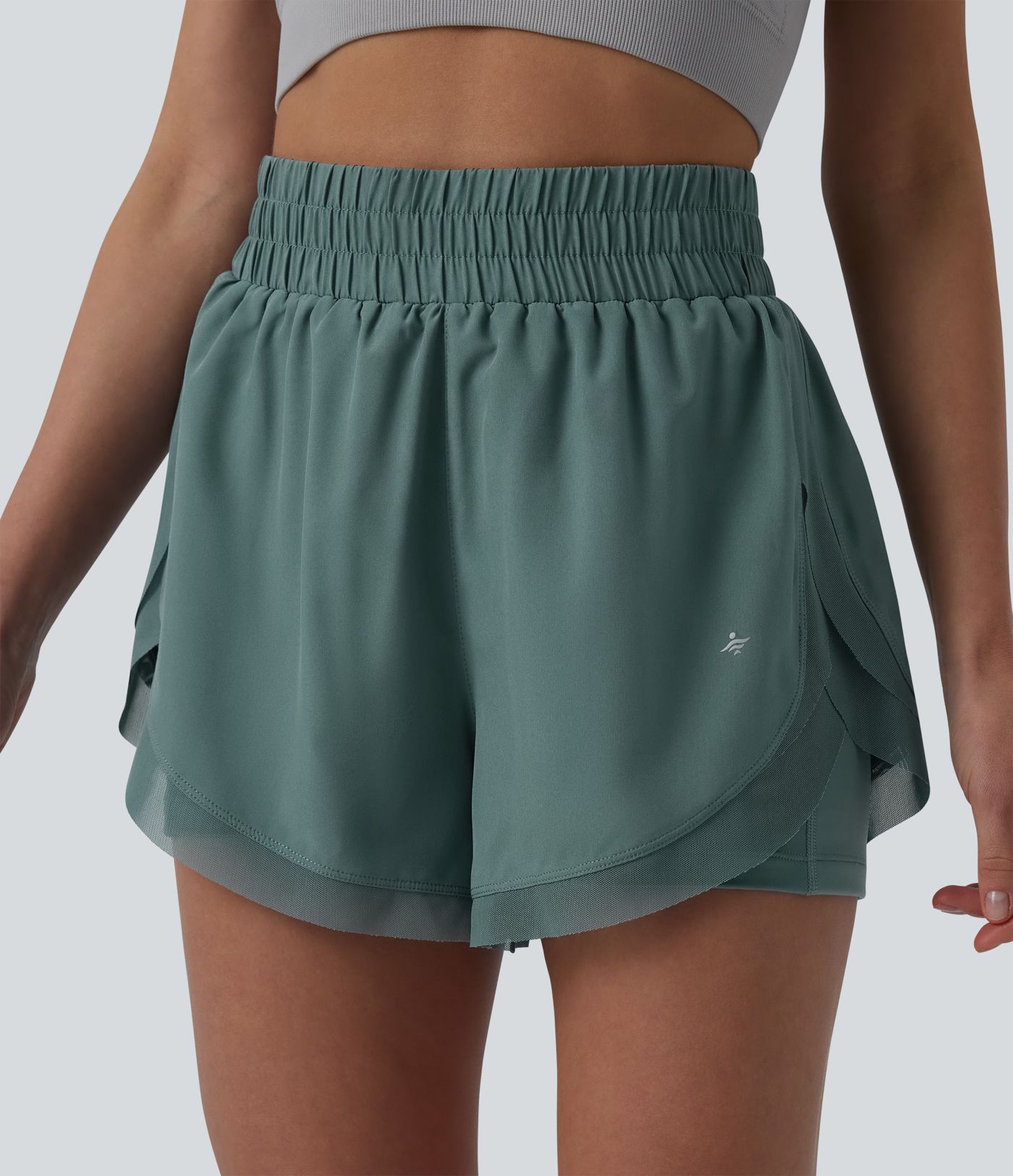 Short de running 2-en-1 taille haute mesh contrasté avec poches
