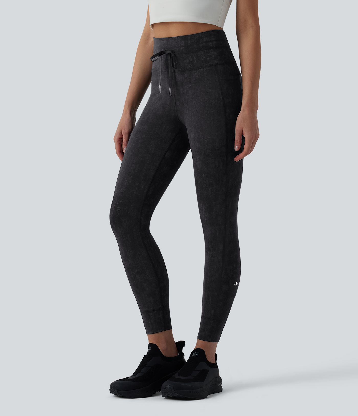 High Waisted Drawstring Casual 7/8 Leggings with Pockets