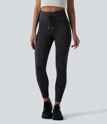 High Waisted Drawstring Casual 7/8 Leggings with Pockets