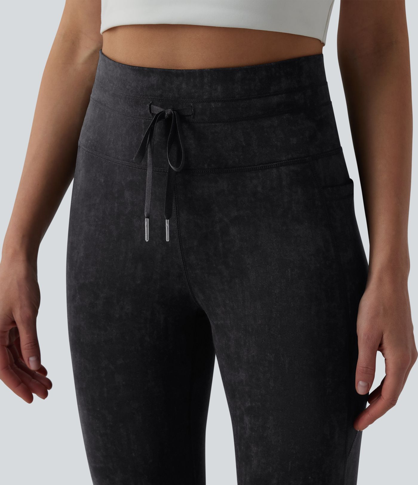 High Waisted Drawstring Casual 7/8 Leggings with Pockets