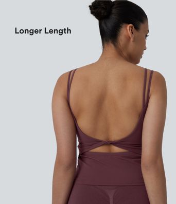 Halara UltraSculpt™ Double Straps Twisted Backless Cropped Yoga Tank Top-Longer Length