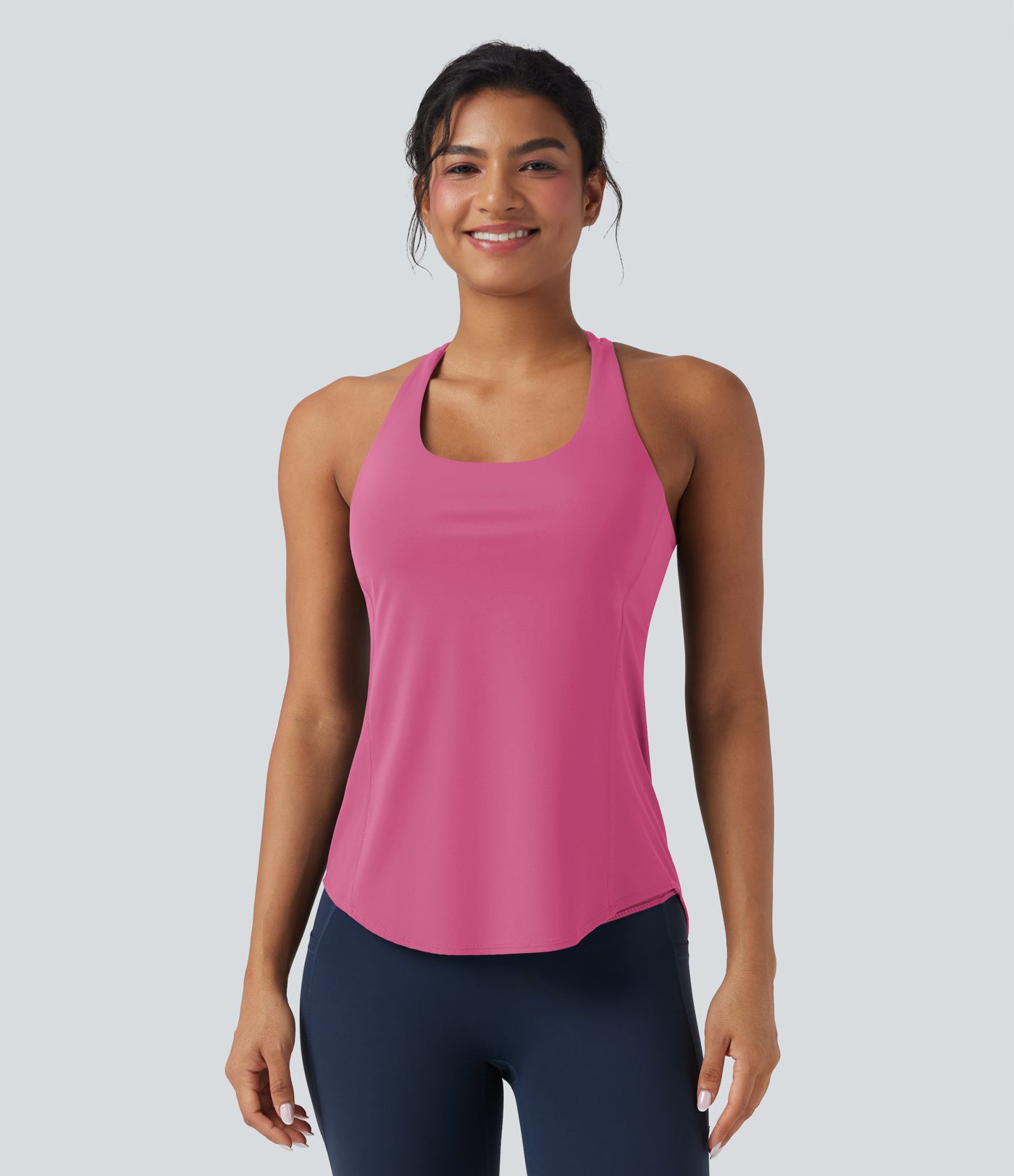 Halara UltraSculpt™ Round Neck Crisscross Back Running Tank Tops D-F Cups