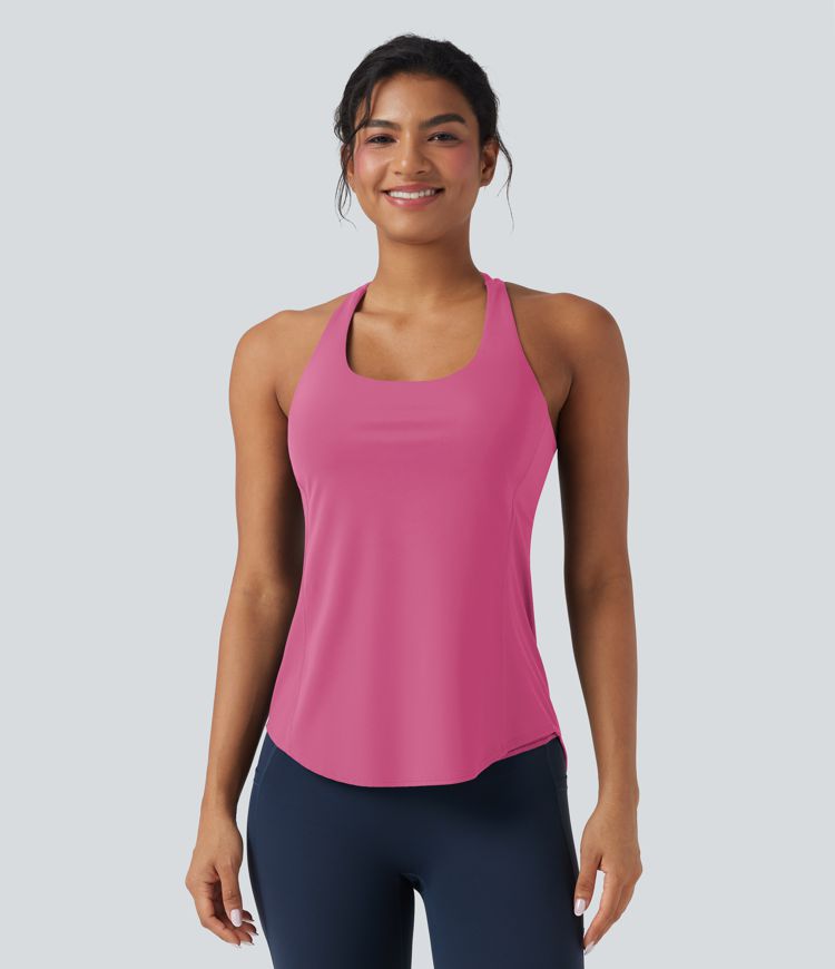 Halara UltraSculpt™ Round Neck Crisscross Back Running Tank Tops D-F Cups