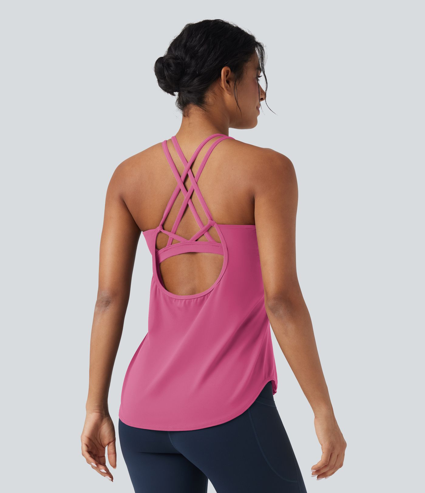 Halara UltraSculpt™ Round Neck Crisscross Back Running Tank Tops D-F Cups
