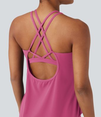 Halara UltraSculpt™ Round Neck Crisscross Back Running Tank Tops D-F Cups