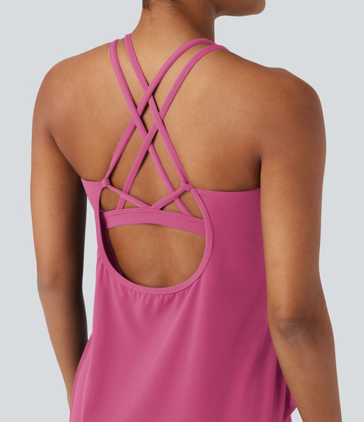 Halara UltraSculpt™ Round Neck Crisscross Back Running Tank Tops D-F Cups