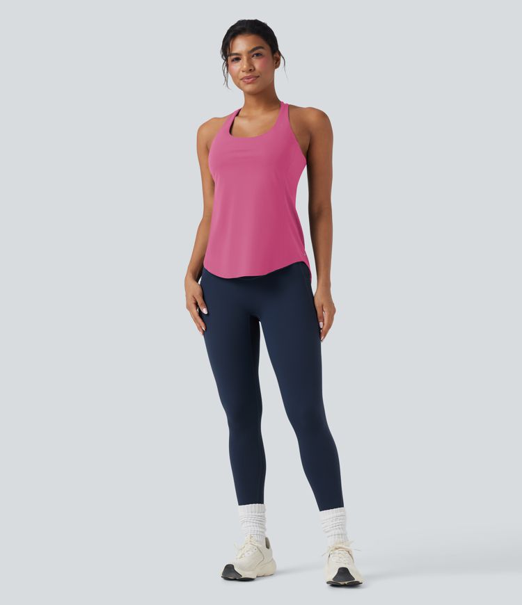 Halara UltraSculpt™ Round Neck Crisscross Back Running Tank Tops D-F Cups