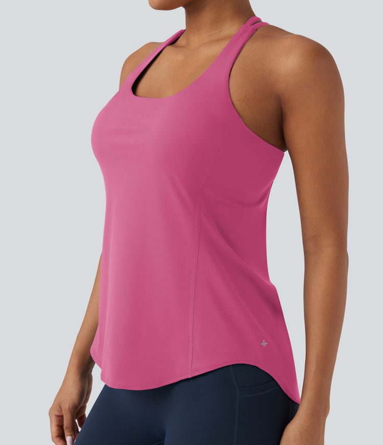 Halara UltraSculpt™ Round Neck Crisscross Back Running Tank Tops D-F Cups