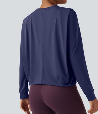 Round Neck Long Sleeve Ruched Yoga Sports Top-UPF50+