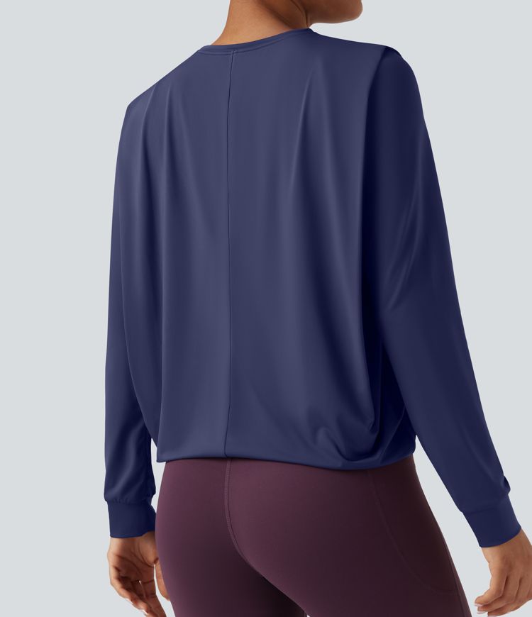 Round Neck Long Sleeve Ruched Yoga Sports Top-UPF50+