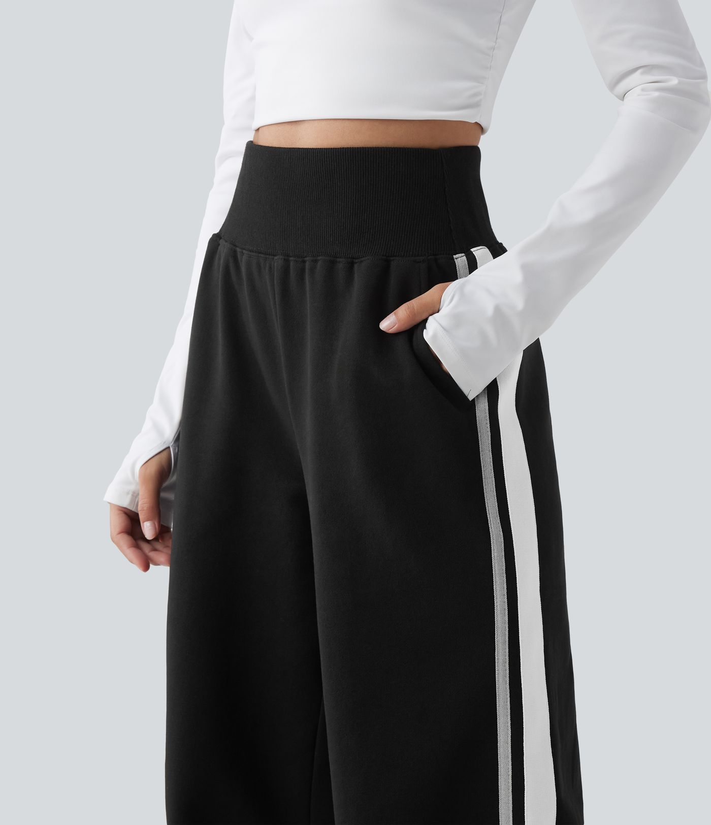 Pantalon de jogging casual coton large gainant à rayures taille haute avec poches