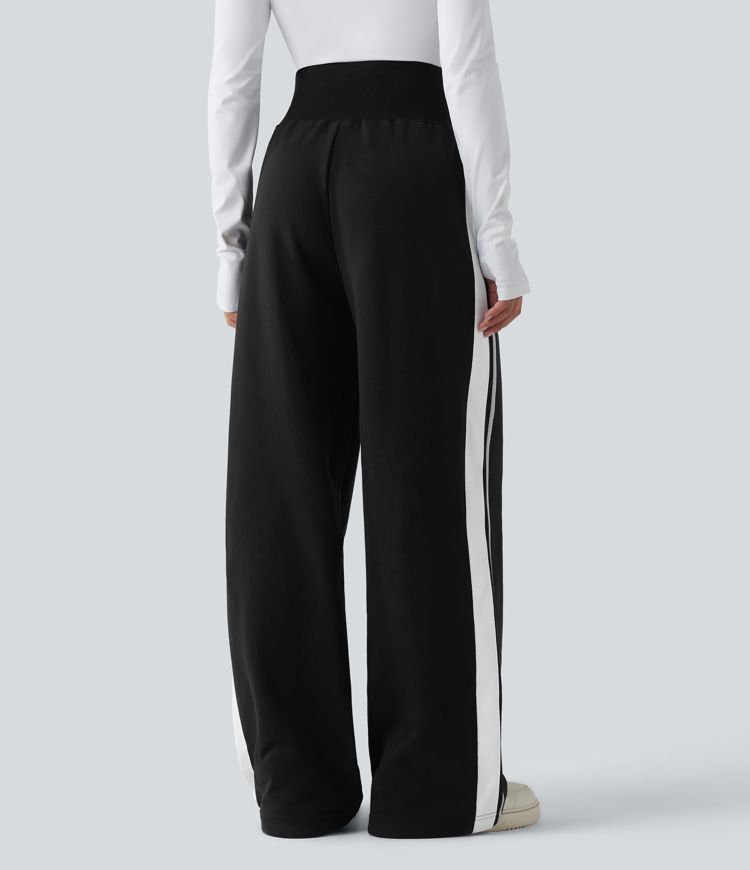 Pantalon de jogging casual coton large gainant à rayures taille haute avec poches