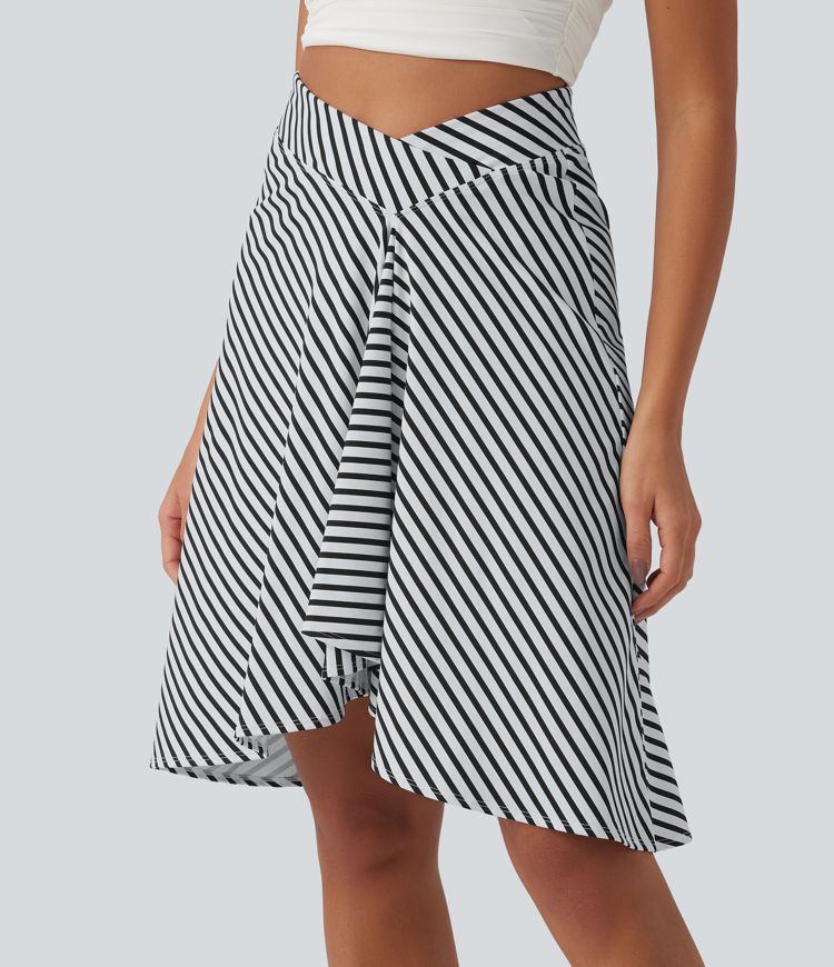 Crossover High Waisted Asymmetrical Hem Resort Skirt