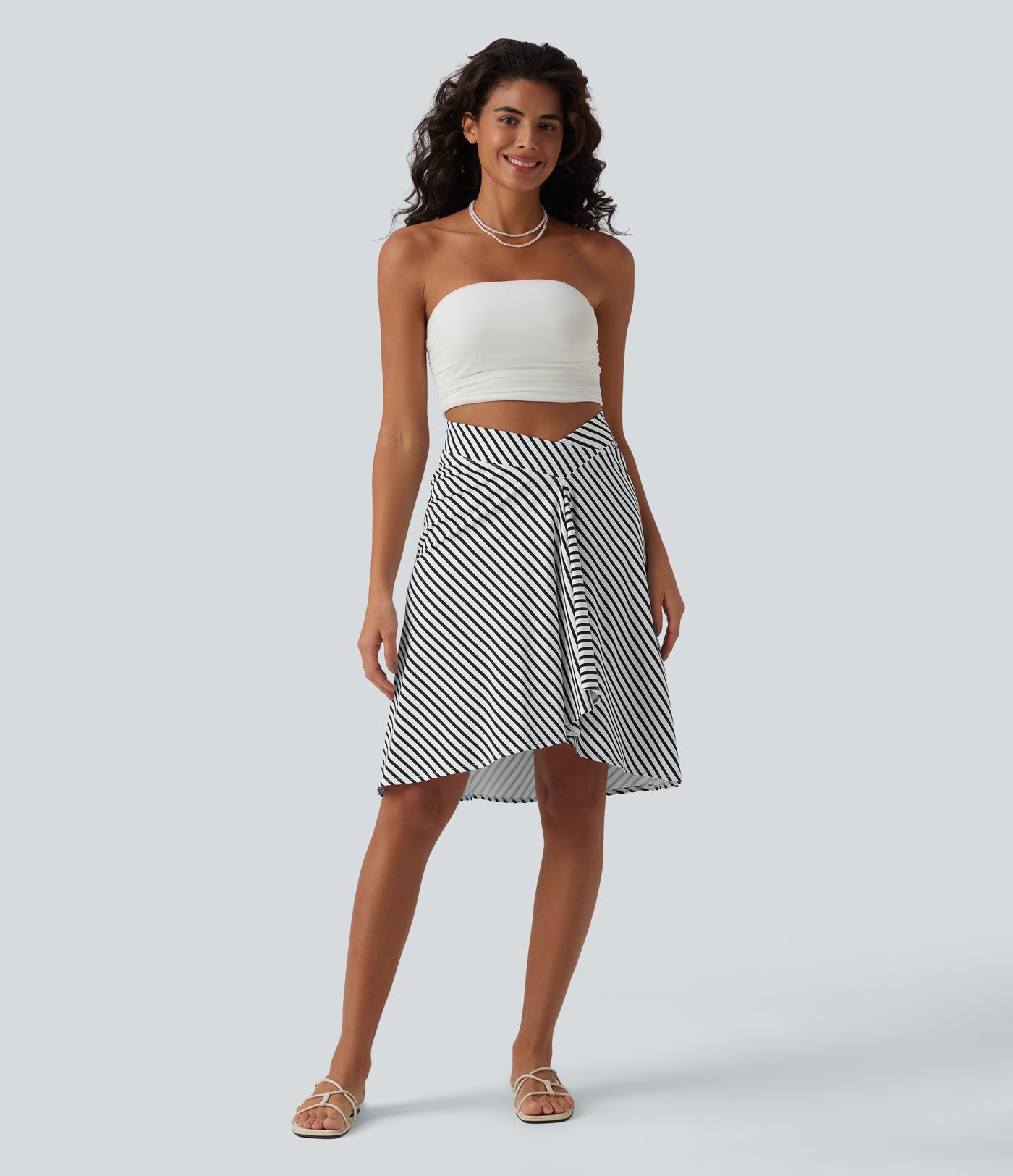 Crossover High Waisted Asymmetrical Hem Resort Skirt