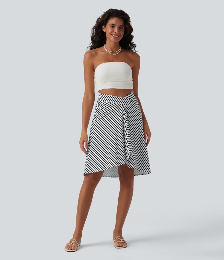 Crossover High Waisted Asymmetrical Hem Resort Skirt