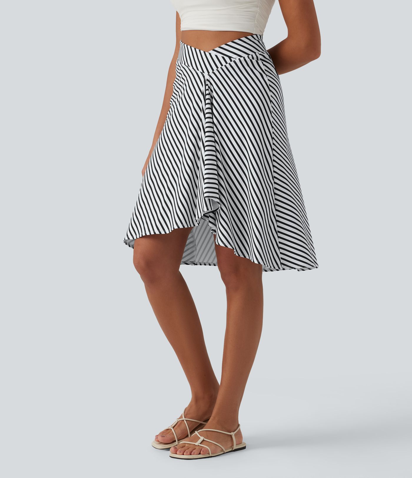Crossover High Waisted Asymmetrical Hem Resort Skirt