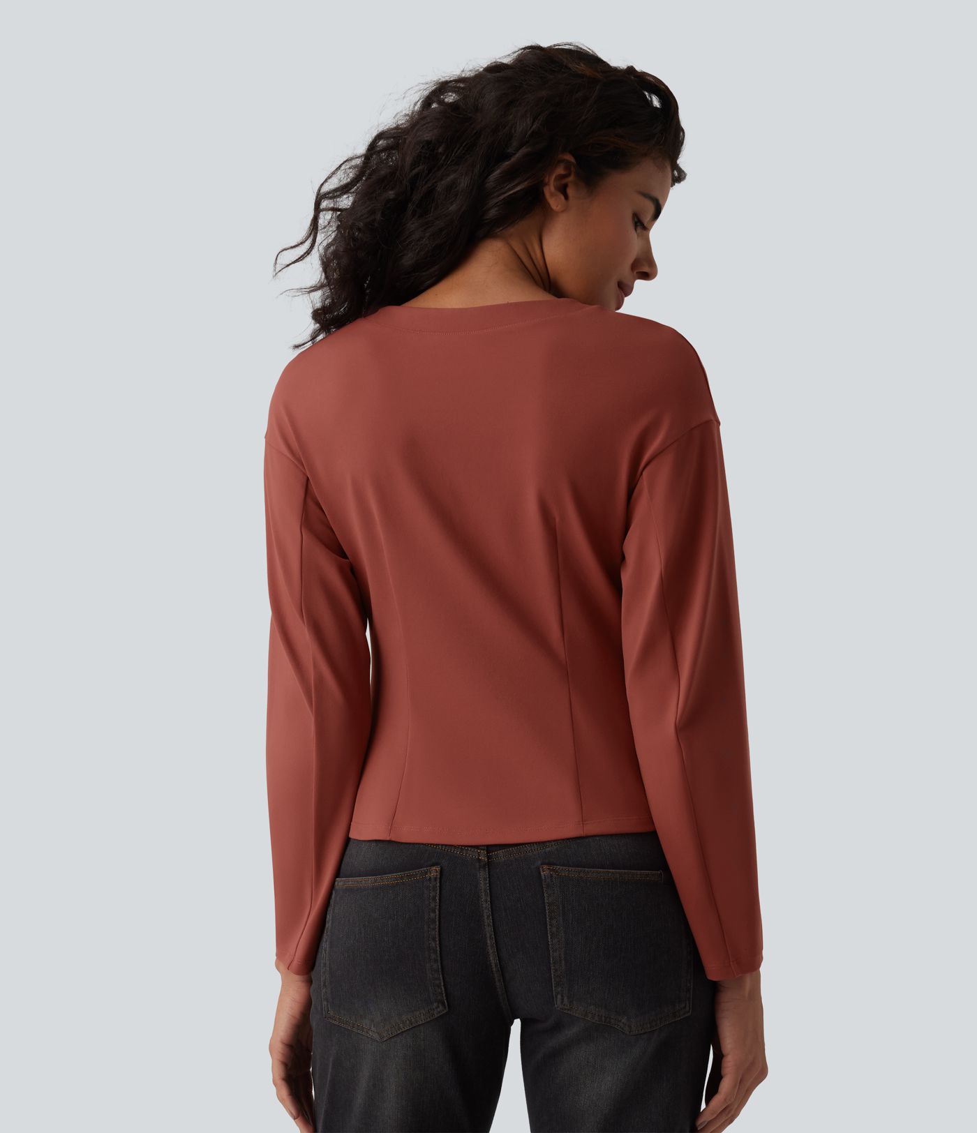 V-neck Long Sleeve Button Fly Casual Top