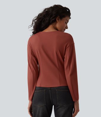 V-neck Long Sleeve Button Fly Casual Top