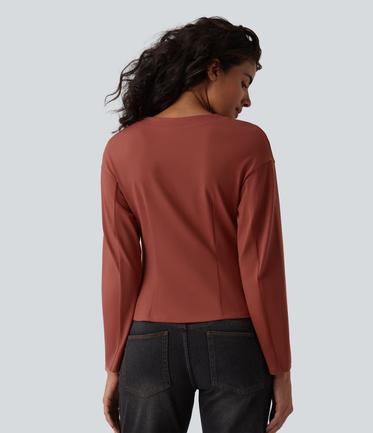 V-neck Long Sleeve Button Fly Casual Top