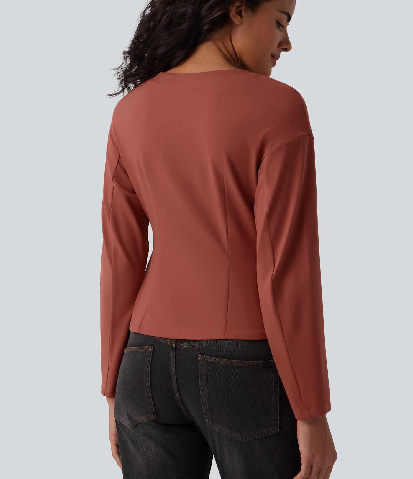V-neck Long Sleeve Button Fly Casual Top