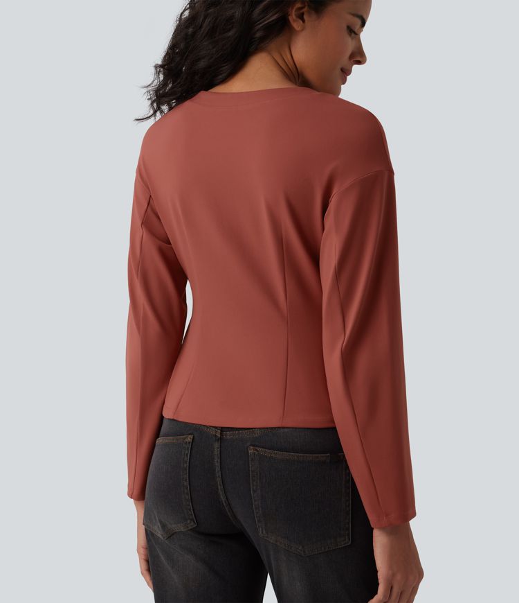 V-neck Long Sleeve Button Fly Casual Top