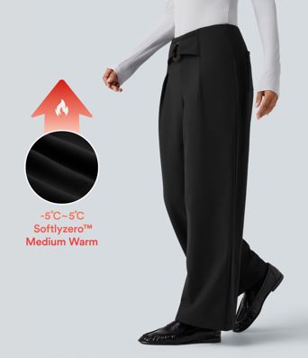 SoftlyZero™ Plush Thermal Mid Rise Straight Leg Suit Work Pants with Pockets