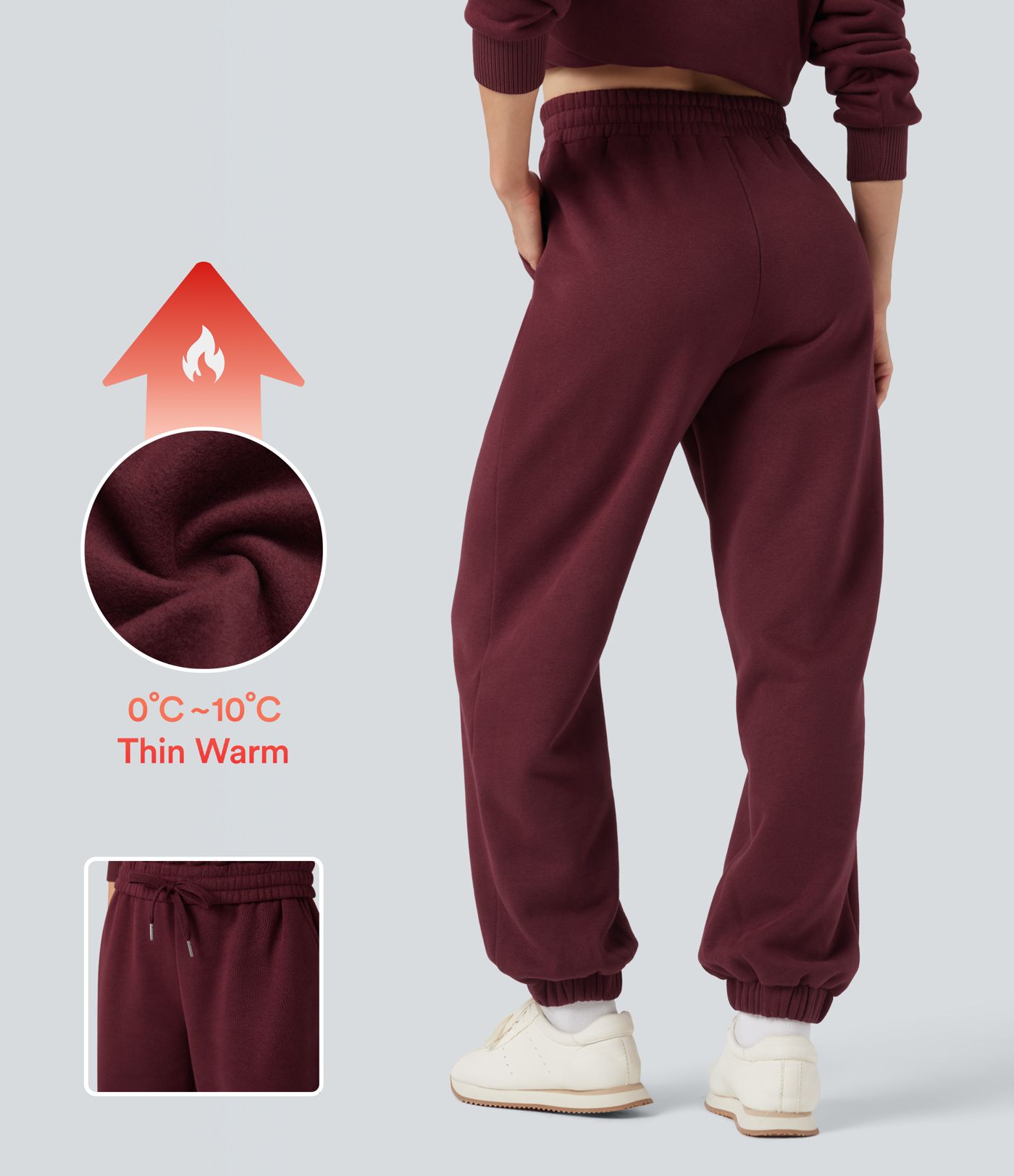 Foldover High Waisted Drawstring Fleece Casual Joggers with Pockets
