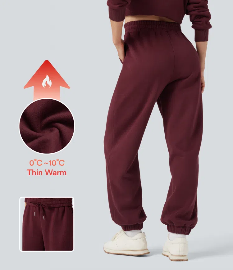 Chocolate Truffle Foldover High Waisted Drawstring Fleece Casual Joggers with Pockets / 1