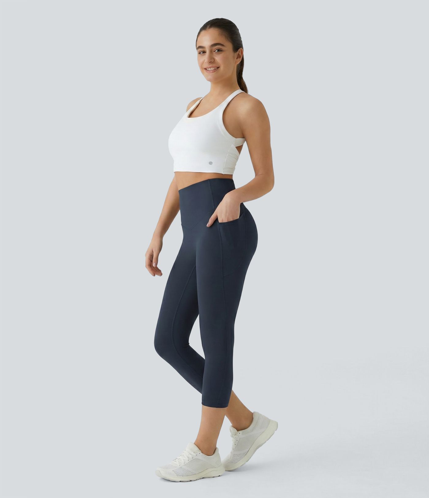 Halara UltraSculpt™ High Waisted Tummy Control Shaping Women Active Capri Leggings with pockets