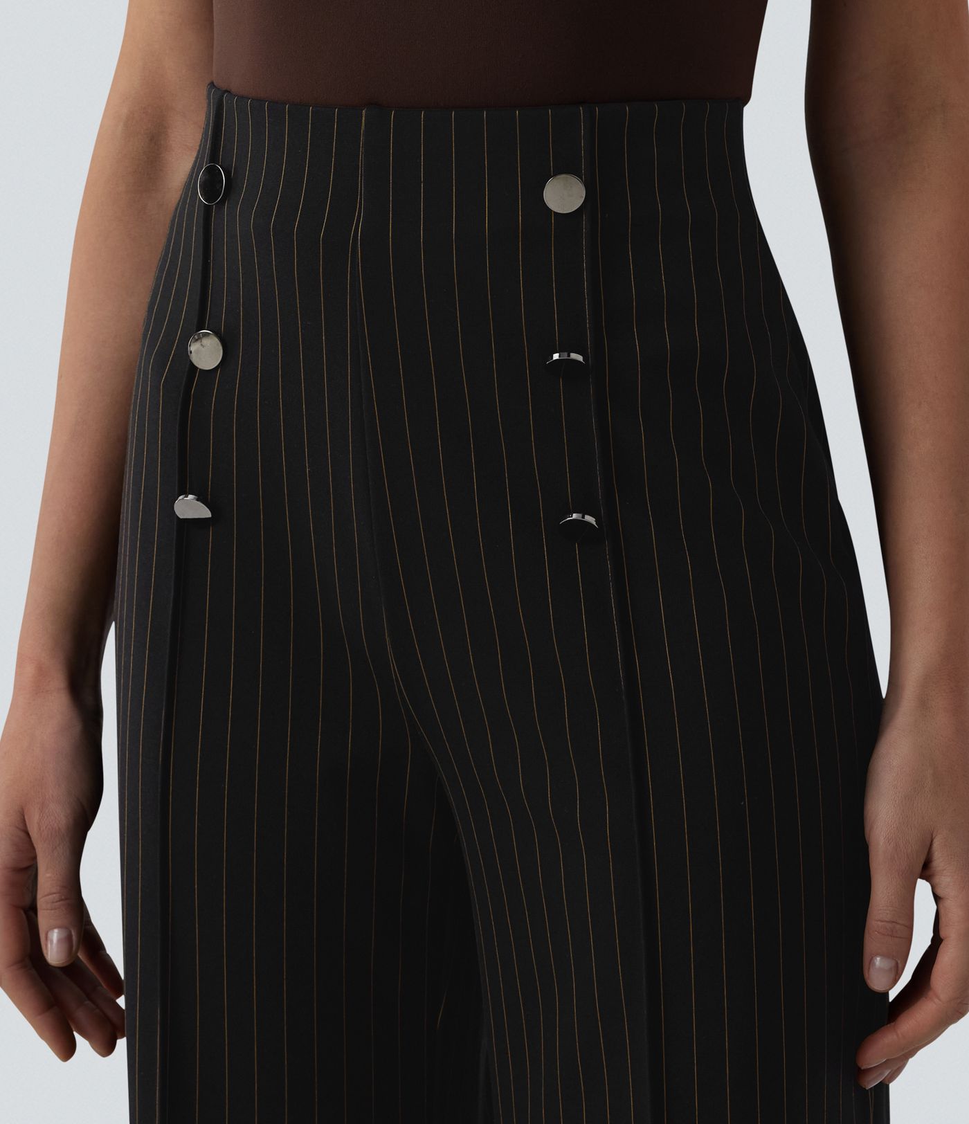 High Waisted Wide Leg Stripe Work Pants with Pockets