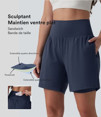 SoftlyZero™ Airy Short yoga 2-en-1 gainant taille très haute toucher frais 17,5 cm avec poches
