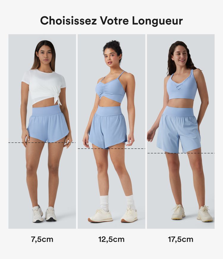 Softlyzero™ QuickDry Short de course à pied 2-en-1 taille haute à ourlet croisé avec pois réfléchissants et poches latérales