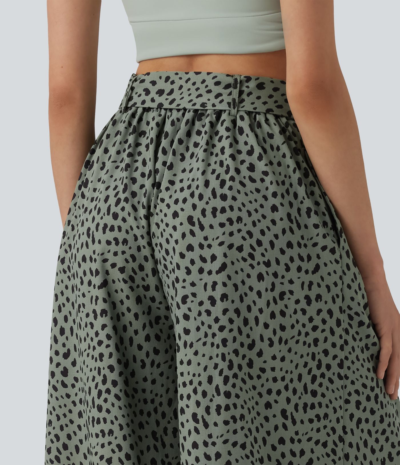 Pantalon casual large imprimé léopard taille haute avec nœud devant et poches