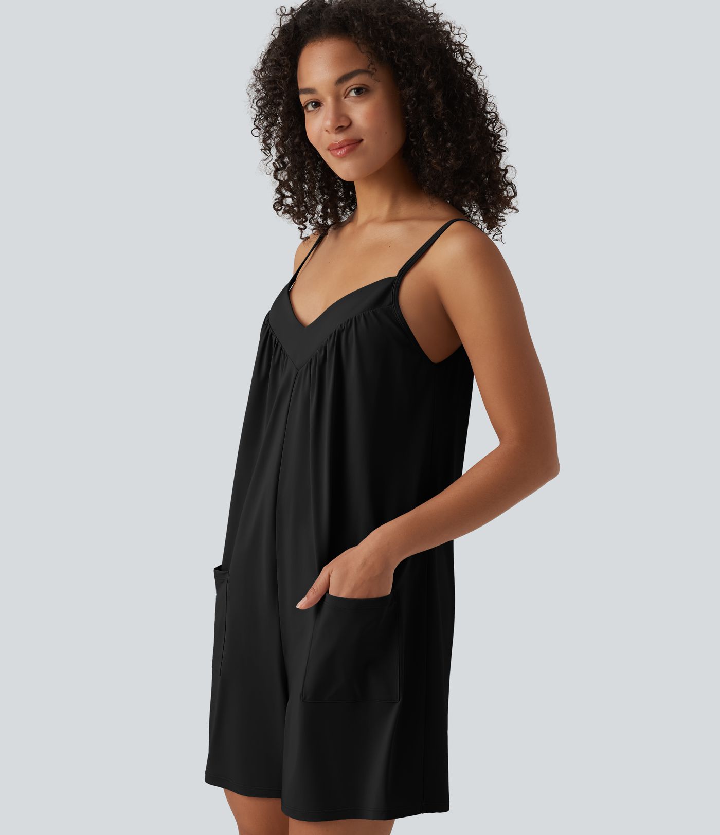 V Neck Casual Slip Romper with Pockets