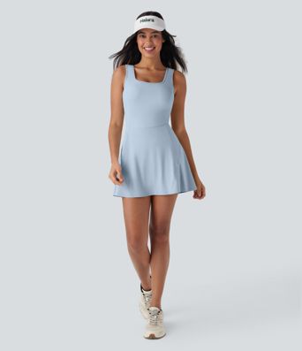 Softlyzero™ Airy Backless Crisscross U Neck 2-in-1 Side Pocket Mini Cool Touch Dance Active Dress-Easy Peezy