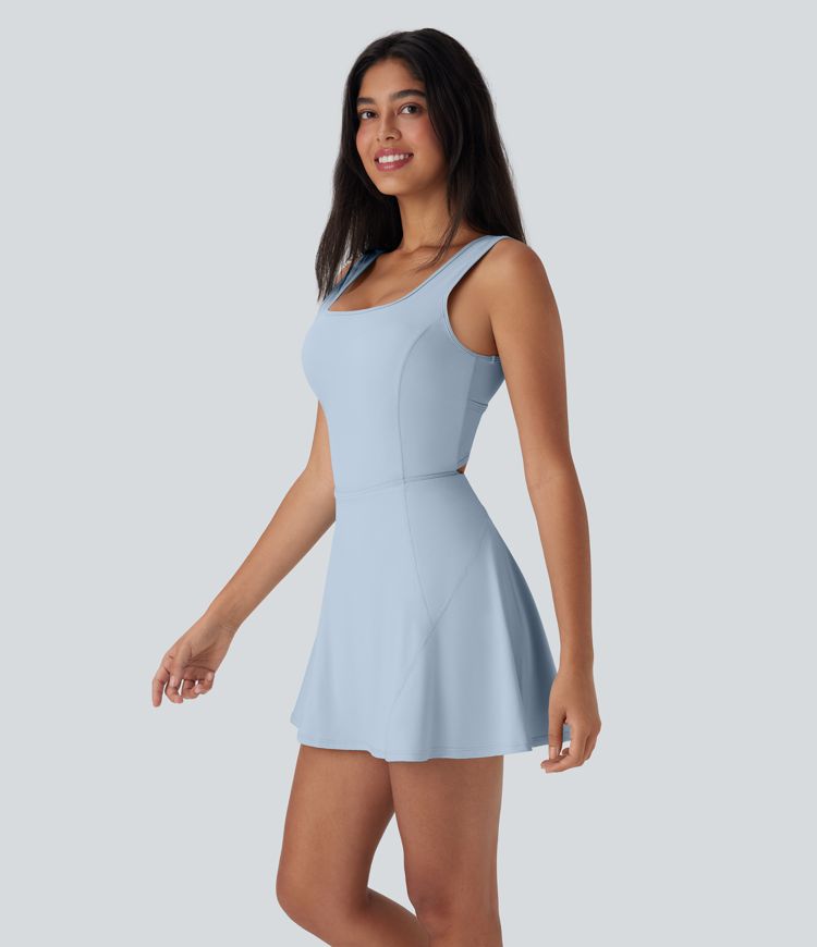Softlyzero™ Airy Backless Crisscross U Neck 2-in-1 Side Pocket Mini Cool Touch Dance Active Dress-Easy Peezy