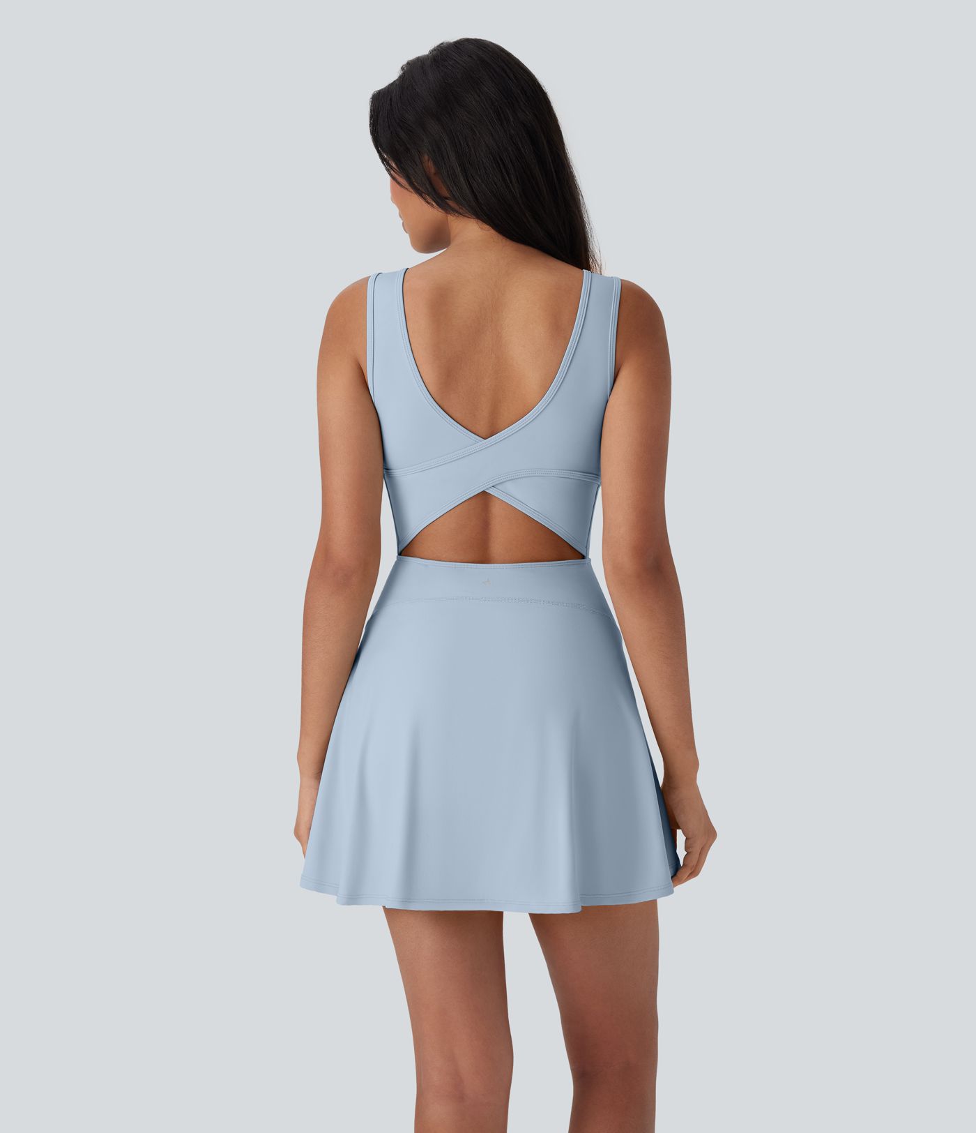Softlyzero™ Airy Backless Crisscross U Neck 2-in-1 Side Pocket Mini Cool Touch Dance Active Dress-Easy Peezy