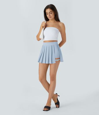 Breezeful™ High Waisted Pleated 2-in-1 Pocket Adjustable Buckle Micro Mini Quick Dry Party Skirt