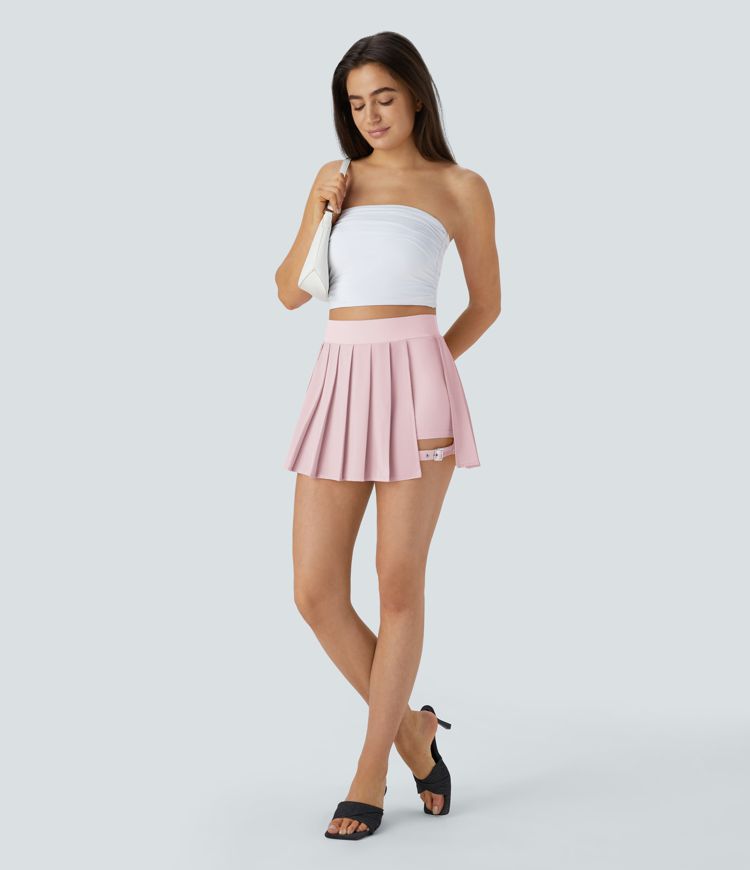 Breezeful™ High Waisted Pleated 2-in-1 Pocket Adjustable Buckle Micro Mini Quick Dry Party Skirt