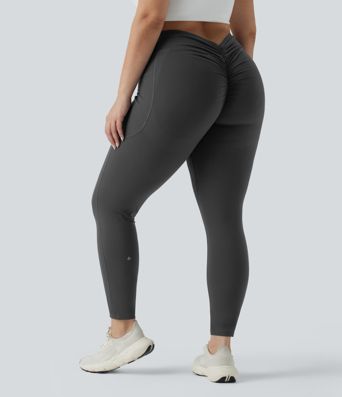 Plus Size Halara UltraSculpt™ High Waisted Tummy Control Butt Lifting Ruched Yoga Leggings with Pockets