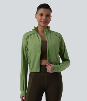 Breezeful™ Long Sleeve Zipper Elastic Hem Quick Dry Workout Jacket with Pockets