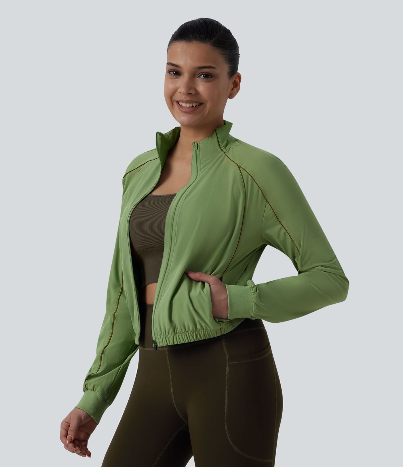 Breezeful™ Long Sleeve Zipper Elastic Hem Quick Dry Workout Jacket with Pockets