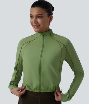 Breezeful™ Long Sleeve Zipper Elastic Hem Quick Dry Workout Jacket with Pockets