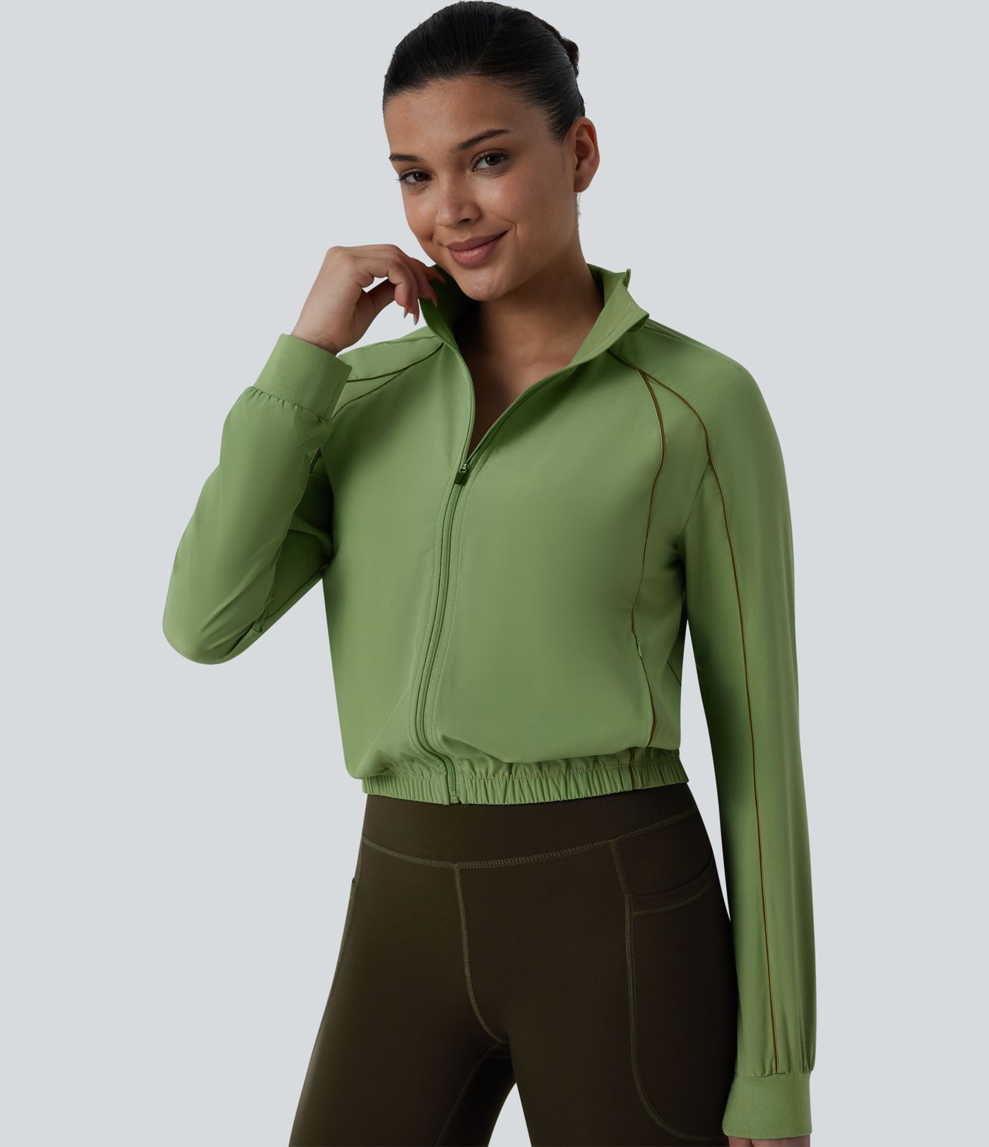Breezeful™ Long Sleeve Zipper Elastic Hem Quick Dry Workout Jacket with Pockets