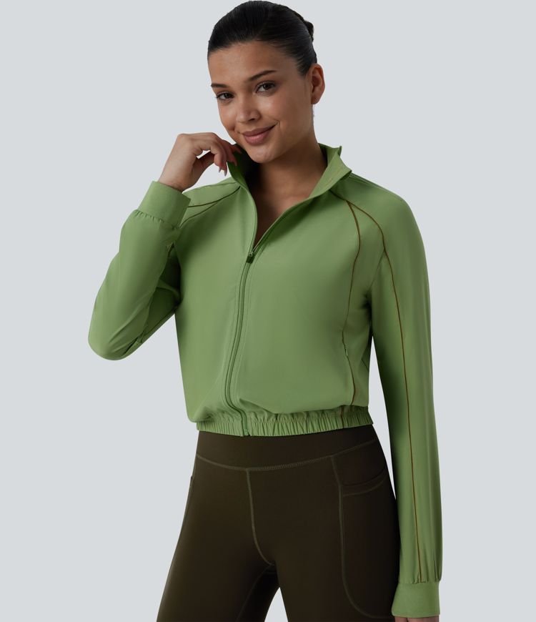 Breezeful™ Long Sleeve Zipper Elastic Hem Quick Dry Workout Jacket with Pockets