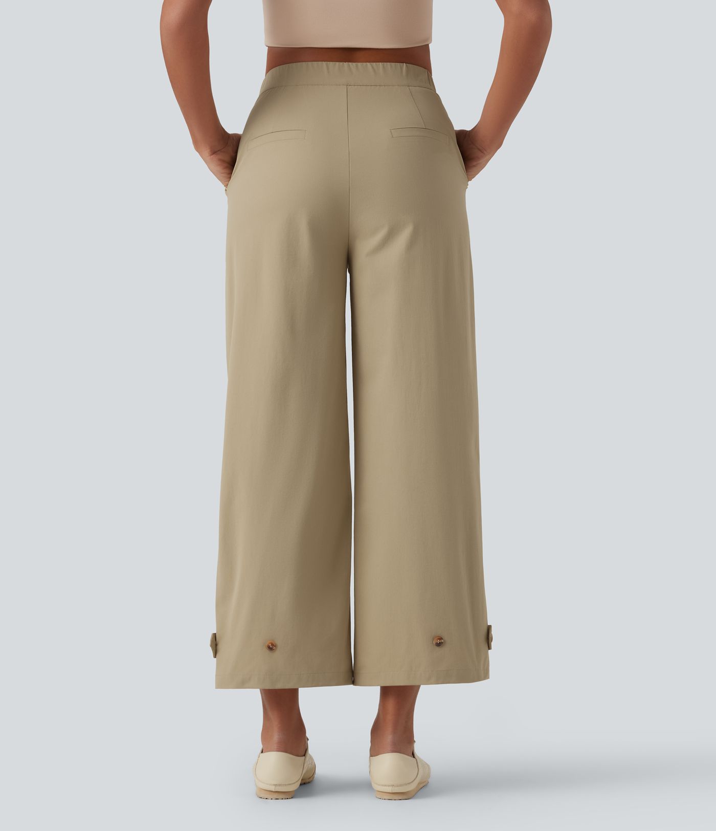 Ležerne poplinske hlače visokog struka, ravnog kroja i rastezljive, s džepovima